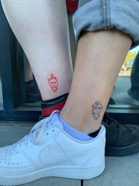 Couples Cute Tattoos, Couple Tattoos Ideas Matching, Small Cute Tattoos For Couples, Symbolic Matching Tattoos, Grunge Best Friend Tattoos, Matching Tattoos Patchwork, Matching Cute Tattoos Best Friends, Small Tattoos Couples Ideas, Beautiful Matching Tattoos