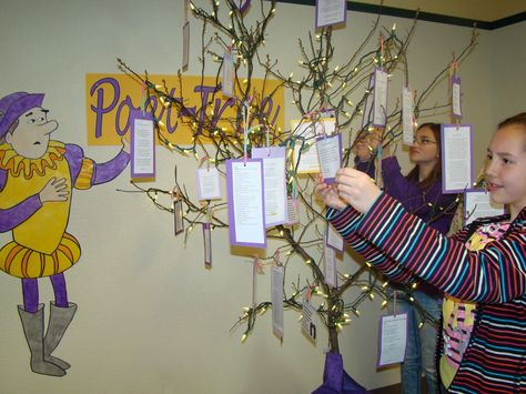 Our Poetry-Tree. Celebrate National Poetry Month in April. Poetry Event, Rainforest Classroom, National Poetry Day, Writing Club, National Poetry Month, Poetry Month, Learning Stations, Month Of April, Slam Poetry