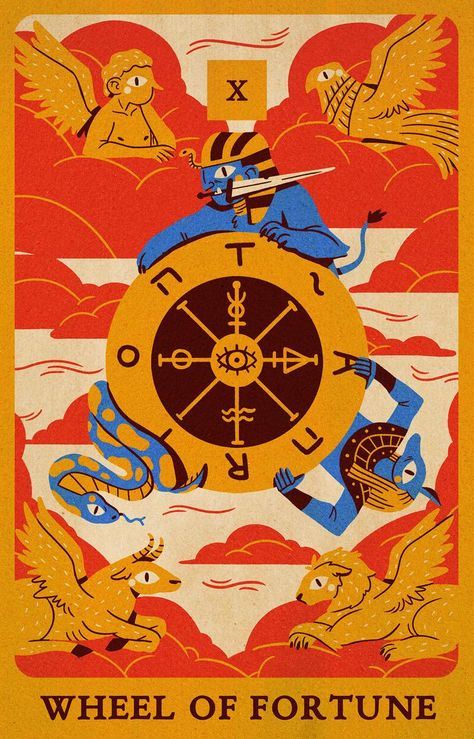 Marx Fidel Tarot - Wheel of Fortune Tarot Cards Art Illustration, Wheel Of Fortune Tarot, Fortune Cards, Philippine Art, Tarot Major Arcana, Tarot Cards Art, Tarot Art, Wheel Of Fortune, Major Arcana