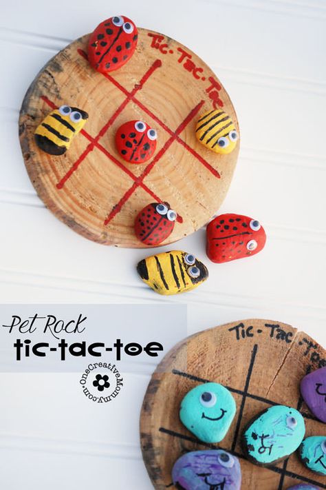 Bust the summer boredom blues with Pet Rock Tic-Tac-Toe! {OneCreativeMommy.com} Paint and Play! Høstaktiviteter For Barn, Summer Boredom, Pet Rock, Summer Camp Crafts, Camping Party, Fall Crafts For Kids, Pet Rocks, Paper Flower Tutorial, Camping Crafts