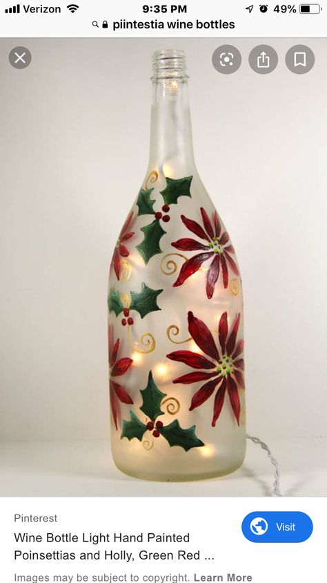 Wine Crafts Diy, Christmas Wine Bottle Painting, Christmas Painted Bottles, Bottle Painting Christmas, Christmas Painted Wine Bottles, Painted Wine Bottles Christmas, Wine Bottle Garden Ideas, Christmas Bottle Ideas, Bottle Garden Art