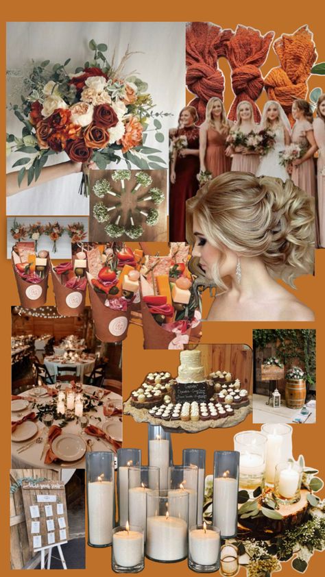 Burnt Orange, Candles and eucalyptus- Barn style Wedding Burnt Orange, Wedding Vision Board, Orange Candles, Inside Wedding, Burnt Orange Weddings, Wedding Vision, Wedding Inside, Orange Wedding, Barn Style