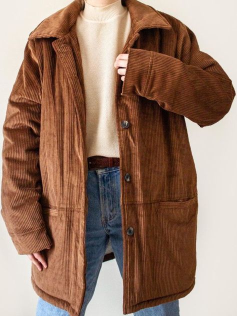 Forestcore Outfit, Corduroy Jacket Outfit, Oversized Jacket Outfit, Brown Jacket Outfit, Button Up Style, Oversized Coats, Brown Corduroy Jacket, Clothing Guide, Corduroy Coat