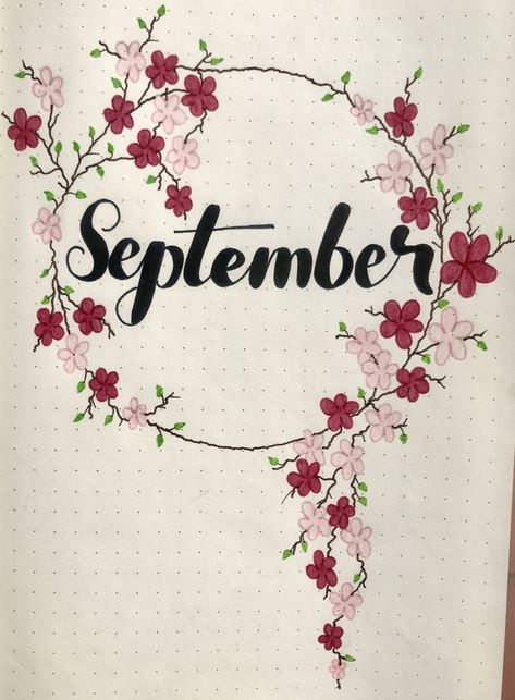 Month Drawings September, Floral Journal Cover, Journal Designs Layout, September Header, September Journal Cover, September Journal Ideas, Floral Cover Page, September Drawings, Bujo Monthly Cover