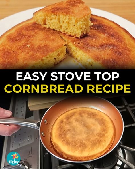 This stove top cornbread recipe is delicious, crispy, and easy to make. No need for an oven to make homemade cornbread! Stovetop Cornbread, Microwave Cornbread, Stove Top Cornbread, Quick Cornbread, Cornbread Muffins Recipe, Cornbread Cake, How To Make Cornbread, Cornbread Recipe Sweet, Corn Bread Bake