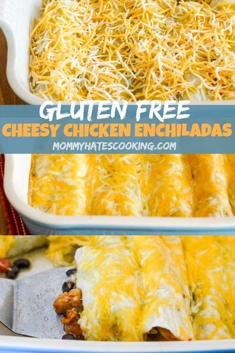 Gluten Free Chicken Enchiladas, Gluten Free Enchiladas, Cheesy Chicken Enchiladas, Food Recipes Vegetarian, Chicken Enchiladas Easy, Mexican Foods, Gluten Free Eating, Gluten Free Dinner, Easy Cheesy