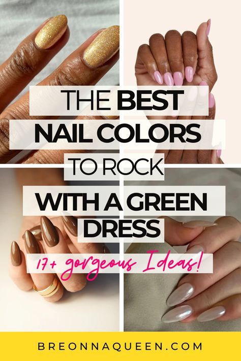 Nail Color To Wear With Green Dress, Nail Color With Teal Dress, Nail Colors To Go With Green Dress, Nail Color For Green Dress Outfit, Nails To Match Olive Green Dress, Nails With Olive Green Dress, Nails For Olive Green Dress, Nails To Wear With Green Dress, Nail Polish For Green Dress