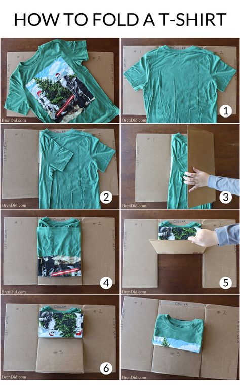 Make your own cardboard t-shirt folder and learn the best way to fold a t-shirt so your drawers can hold more clothes and you can easily find your favorite tee. Great for kids to help with laundry. Folder Diy, T Shirt Folding, Kid Laundry, Shirt Folding, Clothes Organization Diy, Folding Laundry, Upcycle Tshirt, How To Fold, Folding Clothes