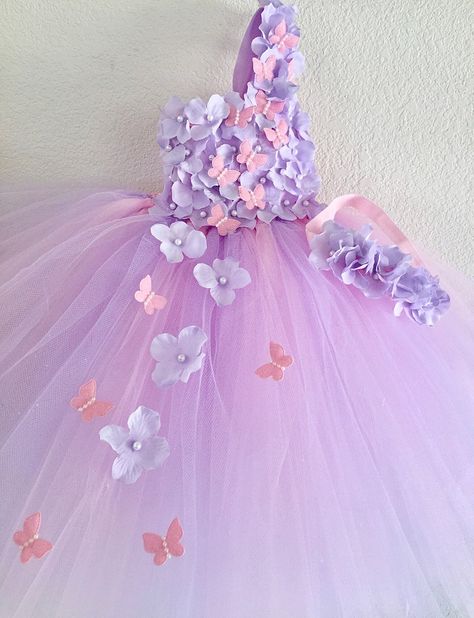 Tutu Dress For Babies, Tutu Dresses For Kids, Purple Easter Dress, Butterfly Birthday Outfit, Butterfly Birthday Dress, Flower Dresses Outfit, Pink And Purple Dress, Lilac Flower Girl Dresses, Lavender Hydrangea