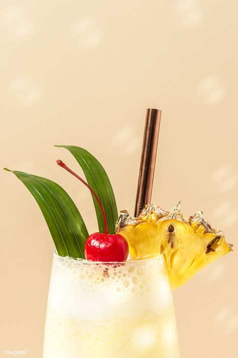 Pina Colada with pineapple and cherry on top | premium image by rawpixel.com / Teddy Rawpixel Pineapple Drink Photography, Pina Colada Aesthetic, Blue Hawaii Cocktail, Matcha Cocktail, Lemon Margarita, Blue Lagoon Cocktail, Pina Colada Cocktail, Pina Colada Drinks, Tequila Sunrise Cocktail