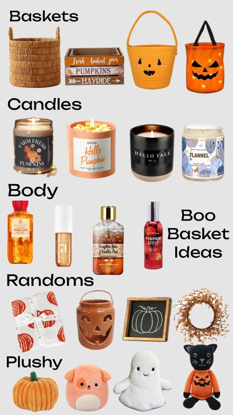 Boo basket ideas #boobasket Easy Spooky Basket Ideas, Boo Basketball Ideas, Boo Basket List Ideas, Sister Boo Basket, Halloween Gifts For Neighbors, Seasonal Gift Basket Ideas, Boo Box For Girlfriend, Boo Basket Ideas Under 30 Dollars, Bff Boo Basket Ideas