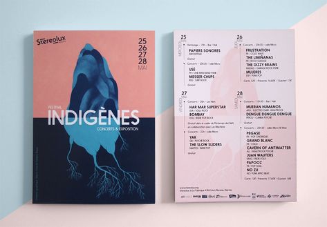 Affiche & programme pour le festival Indigènes - Frédéric Rauzy — graphiste print & web Programme Design Layout, Indigenous Graphic Design, Concert Program Design, Festival Program Design, Event Program Design, Event Schedule Design, Programme Design, Festival Program, Event Layout