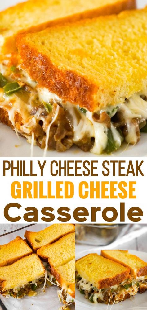 Chicken Cheese Steak, Steak Grilled Cheese, Grilled Cheese Casserole, Cheese Diet, Philly Cheese Steak Sandwich, Steak Casserole, Steak Grilled, Philly Cheese Steak Casserole, Philly Cheese Steak Recipe