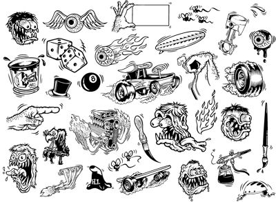 Theme Blog! - Sneak peek of upcoming challenges / Suggest themes here | Threadless Tattoo Fairy, Hot Rod Tattoo, Ed Roth Art, Rat Tattoo, Kustom Kulture Art, Egyptian Tattoo Sleeve, Graffiti Wildstyle, Hand Lettering Styles, Batman Tattoo