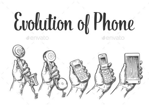 Evolution of Communication Devices - GraphicRiver #BestDesignResources Evolution Of Communication, Evolution Art, Classic Phones, Phone Logo, Modern Mobile, Engraving Illustration, Communication Devices, Mobile Art, Phone Design