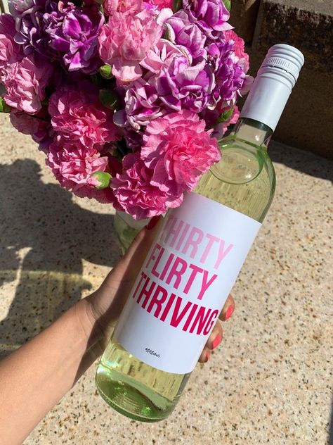 Thirty Flirty Thriving Dirty 30 30th Birthday Wine Bottle | Etsy Canada Thirteen Going On Thirty, 30th Birthday Wine Labels, 30th Birthday Party Themes, Birthday Wine Bottle Labels, Birthday Wine Bottles, 30th Birthday Ideas For Women, Thirty Flirty And Thriving, 30th Bday Party, 30th Birthday Themes