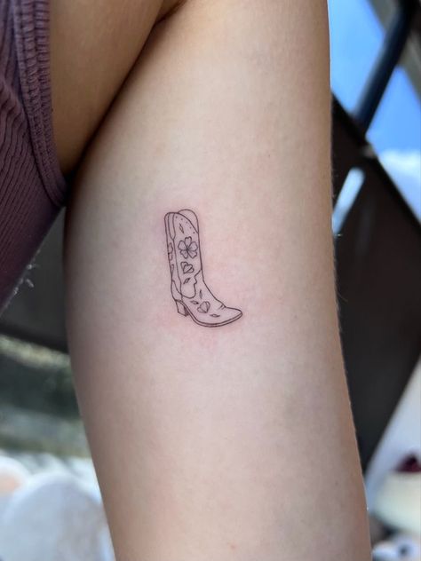 Cowboy Hat And Cowboy Boot Tattoo, Fine Line Boot Tattoo, Cute Boot Tattoo, Small Cowboy Boot Tattoo For Women, Fineline Cowboy Boot Tattoo, Matching Cowboy Boot Tattoo, Floral Cowboy Boot Tattoo, Cute Cowboy Boot Tattoo, Nashville Tennessee Tattoo Ideas Small