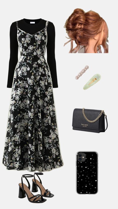 Beautiful black floral dress for spring and summer! Elegance Dress, Church Outfit, Black Floral Dress, Dress For Spring, Classy Fashion, Fashion Outfit, Black Floral