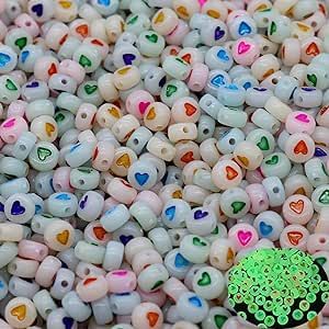 500 PCS Acrylic Luminous Heart Beads Mixed Flat Round Glow in The Dark Love Beads Colorful UV Heart Beads for DIY Earring Bracelet Necklaces Key Chains Making Supplies (4x7mm, Glow Heart) Glow Heart, Necklaces Key, Dark Love, Diy Earring, Heart Beads, Diy Earrings, Key Chains, In The Dark, Glow In The Dark