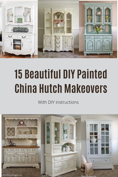 Transform your vintage china cabinets with beautiful china hutch makeovers. Flipping China Cabinets, Vintage China Cabinet Makeover Ideas, Repurpose A China Cabinet, Painted China Cabinets Dining Room, Shabby Chic China Cabinet, China Cabinet Makeover Farmhouse, New Hardware On Old Hutch, Dining Room China Cabinet Makeover, Repainted China Cabinet