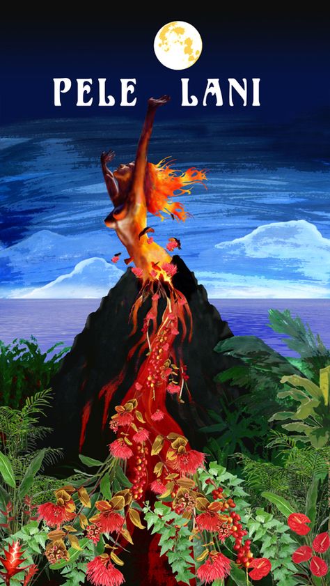 Pele is the Goddess of Fire and Volcanoes of the Hawaiian people Pele Hawaiian Goddess, Hawaiian Pictures, Hawaiian Illustration, Hawaii Culture, Goddess Pele, Fire Sketch, Hawaiian Quotes, Hawaiian Mythology, Bali Temple