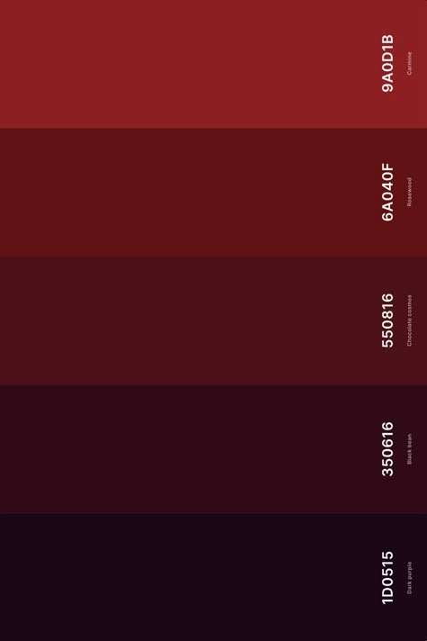 11. Deep Red Color Palette Color Palette with Dark Purple (Hex #1D0515) + Black Bean (Hex #350616) +  Welcome to our colorful exploration of the world of red! In this blog post, we're going to delve into the diverse and dynamic universe of red color palettes. As a color that's often associated with love, energy, and strength, red has the unique ability to evoke a range of emotions and create various atmospheres in desi Dark Red Luxury Aesthetic, Merlot Color Palette, Wine Red Color Palette, Gold And Red Jewelry, Dark Purple Color Palette, Deep Red Color Palette, Wine Color Palette, Aesthetic Ig Feed, Red Color Palettes