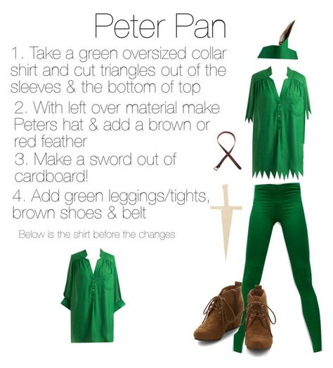 "Peter Pan" by grungeclothes ❤ liked on Polyvore featuring Look From London, DIY, Halloween, peterpan and DIYHalloween Peter Pan Pirates Costumes, Diy Peter Pan Costume For Women, Peter Pan Diy Costume, Peter Pan Disneybound, Diy Peter Pan Costume, Peter Pan Kostüm, Peter Pan Costume, Red Feather, Green Leggings