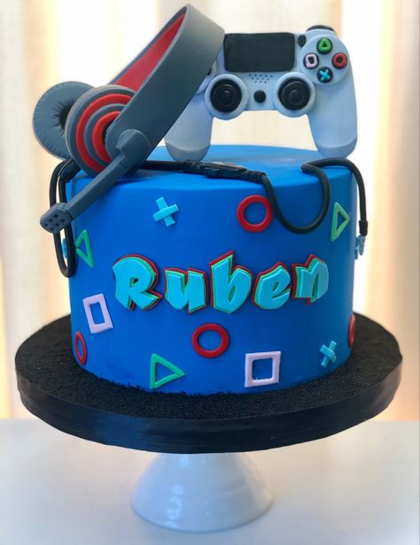 Game Cake Ideas, Video Game Birthday Cake, Game Birthday Cake, Gamer Birthday Cake, Ps4 Cake, Neon Birthday Cakes, Video Game Cake, Playstation Cake