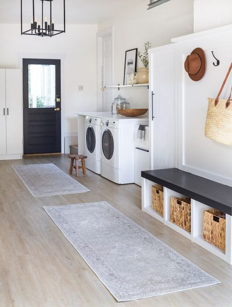 Laundry Room In Garage Ideas Diy, Converted Garage Laundry Room, Garage Converted To Laundry Room, Garage Laundry Makeover, Garage To Laundry Room Conversion, Garage Converted To Mudroom, Convert Garage To Laundry Room, Entry Laundry Room Ideas, Mud Room Garage Entry