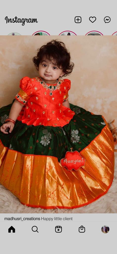 Pattu Langa For Infants, Baby Lehanga Blouse Patterns, Pattulanga Designs For Kids, Pattu Langa For Baby Girl, Pattu Langa Designs For Kids, Baby Langa Blouse Designs, Baby Pattu Frocks Designs, Newborn Pattu Langa, Baby Girl Langa Blouse Designs