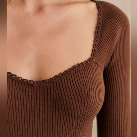 Nwot. It's In Perfect Condition, But The Care Tag Is Removed. Long-Sleeved, Close-Fitting Jumper In Merino Wool And Organic Cotton Square Neckline Crochet Finish On Neckline Deep Winter Palette Outfits, Style Parisienne, Chestnut Brown, Cool Fashion, Date Outfits, Work Wardrobe, Women's Summer Fashion, Parisian Style, Chestnut