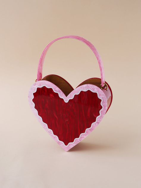 Heart Bag in Pink/Red Playful Jewelry, Heart Shaped Bag, Acrylic Bag, Heart On Your Sleeve, Dried Bouquet, Wedding Accessory, Wolf Moon, Statement Bag, Heart Bag