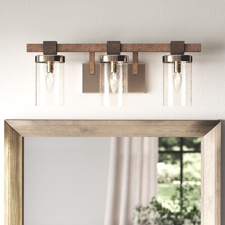 Union Rustic Lipsey 3-Light Dimmable Stone Grey/Brushed Nickel Vanity Light | Wayfair Bathroom Vanity Lighting Brushed Nickel, Vanity Lighting Brushed Nickel, Luminaire Mural, Minka Lavery, Stone Grey, Bath Light, Bathroom Vanity Lighting, Grey Stone, Vanity Light