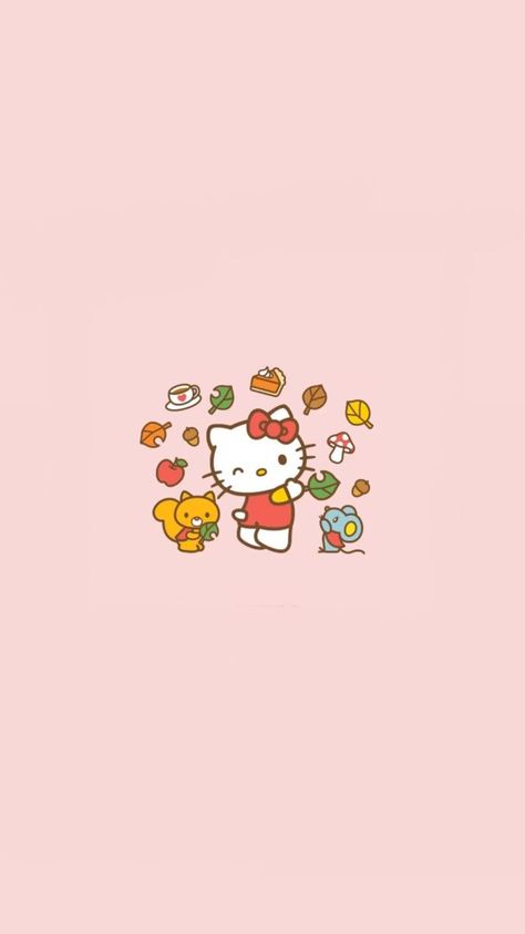 Sanrio Fall Widgets, Sanrio Fall Wallpaper Iphone, Hello Kitty October Wallpaper, Hello Kitty Halloween Wallpaper Ipad, Fall Wallpaper Sanrio, Autumn Pink Wallpaper, Fall Hello Kitty Pfp, Y2k Fall Wallpaper, Sanrio Autumn Wallpaper