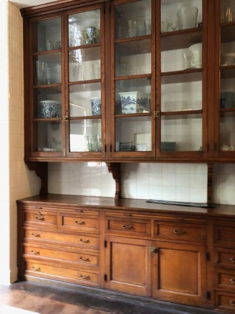 Farmhouse Cupboards Kitchen, Kitchen Built Ins Ideas, Old Butlers Pantry, Wall Of Cabinets With Coffee Bar, Using Hutch For Kitchen Cabinets, Butler Pantry Wall, Kitchen Additions To House Ideas, Old Farmhouse Pantry, Kitchen Cabinets From Old Furniture