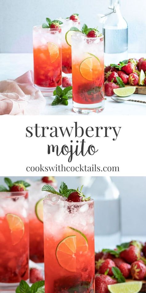 Strawberry Mojito Recipe, Hawaiian Cocktails, Strawberry Cocktails, Fresh Strawberry Recipes, Valentines Snacks, Strawberry Mojito, Jello Shot, Mint Mojito, Mojito Cocktail