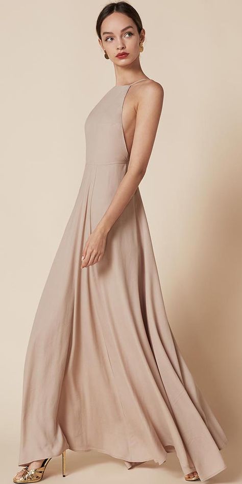 Reformation champagne open back crepe maxi dress Wedding Dresses High Neck Low Back, Jw Images, Wedding Dresses High Neck, Second Wedding Dress, Dresses High Neck, Second Wedding Dresses, Dresses Western, Second Wedding, High Neck Wedding Dress