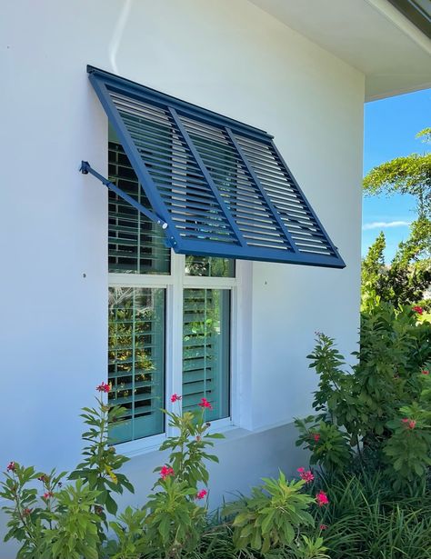 Bahama Shutters — Florida Shutters Inc. Bahama Shutters Exterior Beach Cottages, Blue Bahama Shutters, Bahama Shutters Exterior Curb Appeal, Florida Home Remodel, Bahamas Shutters Exterior, Bermuda Shutters Exterior, Bahama Shutters Exterior, Modern Shutters Exterior, Modern Interior Shutters