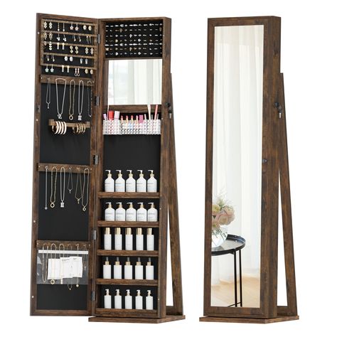 PRICES MAY VARY. Enjoy your beautiful - Our jewelry cabinet combines a full-length mirror with an integrated makeup mirror. Whether it's keeping up with the latest trends or achieving flawless makeup, everything you need is right in this cabinet Lockable key - Our mirror cabinet not only allows you to showcase your beauty to the fullest, but also provides security for your personal belongings. Rest assured to store your valuable items properly Large Storage Capacity - The jewelry cabinet has 5 e Full Length Mirror With Storage, Full Length Mirror Cabinet, Jewelry Armoires, Mirror Jewelry Storage, Full Mirror, Mirror Jewelry, Mirror Jewelry Armoire, Mirror Jewellery Cabinet, Jewelry Organizer Storage