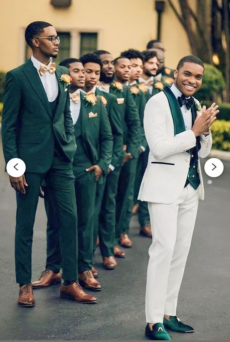 Soft Green Wedding Theme, Green Bridal Party Groomsmen, Forest Green Groomsmen Attire, Green Groomsmen Attire, Green Groomsmen, Groomsmen Attire Black, Groomsman Ideas, Tuxedo Wedding Groomsmen, Classy Weddings