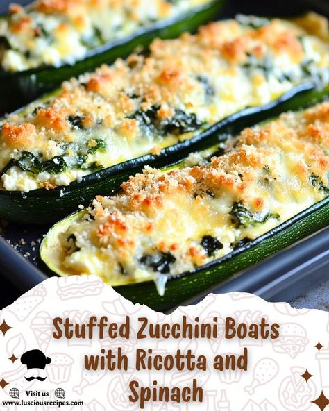 Spinach Mushroom Ricotta Stuffed Zucchini Boats, Spinach Mushroom And Ricotta Stuffed Zucchini Boats, Stuffed Zucchini Boats With Ricotta And Spinach, Stuffed Zucchini Boats With Ricotta, Stuffed Zucchini Boats With Spinach And Ricotta, Spinach Mushroom Ricotta Zucchini Boats, Zucchini Boat, Luscious Recipes, Vegan Xmas