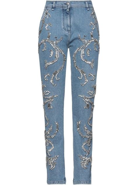 Versace Denim Trousers Versace Pants, Versace Blue, Moda Denim, Blue Jean Outfits, Denim Pants Women, Embellished Jeans, Pants Blue, Denim Details, Kpop Fashion Outfits