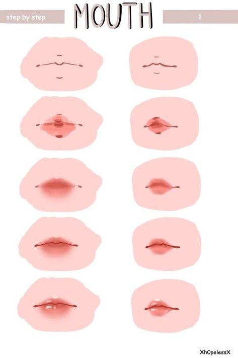 Circle Lips Tutorial, Lip Digital Art Tutorial, Basic Digital Art, Dibujos Soft Cute, Blender Drawing, Lip Tut, Mouth Tutorial, Lip Tutorial Drawing, Lips Tutorial