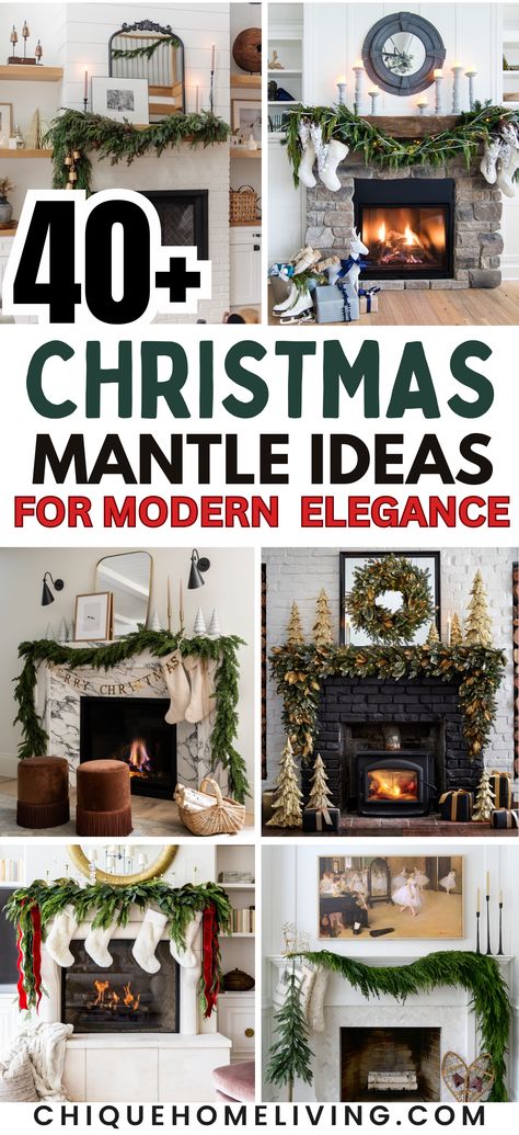 Transform your fireplace into a festive focal point with 40+ Elegant Christmas Mantel Decor Ideas! 🎅✨ From classic greenery to chic metallic accents, elevate your holiday aesthetic with these stunning inspirations. Create a cozy and elegant atmosphere that captivates the spirit of the season. 🕯️🎄 #ChristmasMantel #HolidayDecor #ElegantHome Mantle Decor Christmas With Tv, Fireplace With Garland Christmas Decor, Christmas Mantle Piece Ideas, Natural Mantel Christmas Decor, Christmas Trees On Mantel, 2024 Christmas Mantel Ideas, Mantle Christmas Decor Ideas Stocking, Christmas Decor Around Fireplace, Christmas Fire Mantle Decor