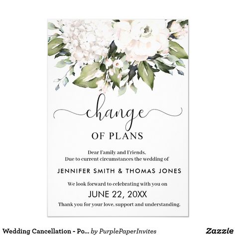 Wedding Cancellation - Postponed - Change of Plans Invitation Wedding Cancellation, Funny Wedding Cards, Wedding Invitations Zazzle, 15th Birthday, Planning Tips, Wedding Planning Tips, Wedding Stationary, Wedding Invitation Templates, Homemade Gifts