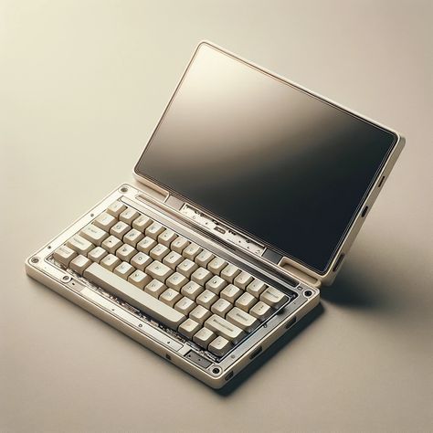 Prompt: Photo of a futuristic electronic gadget with a shining OLED screen. Directly underneath is a prominent low-profile mechanical keyboard. The device's off-white color emphasizes a minimalist industrial/utilitarian design. Cyberpunk Keyboard, Cyberpunk Laptop, Tech Minimalist, Minimalist Keyboard, Electrical Engineering Technology, Diy Pc Case, Diy Pc, Utilitarian Design, Computer Gadgets