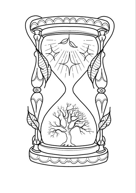 Hourglass Sketch Drawings, Hourglass Tattoo Stencil, Hourglass Embroidery, Dark Academia Drawings, Hourglass Tattoo Feminine, Hourglass Illustration, Unforgettable Tattoo, Hourglass Drawing, Clock Drawings