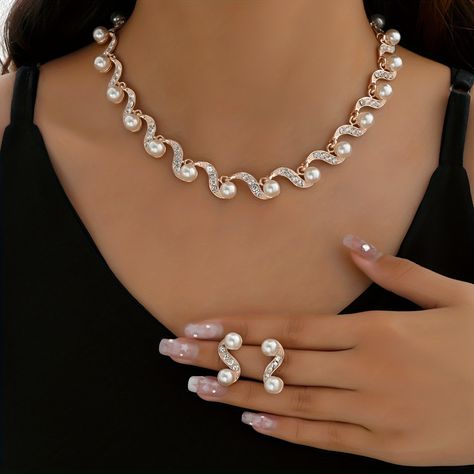 Highly Rated Products At Low Price Find Everything You Need. Bijoux Art Nouveau, Rhinestone Jewelry Set, Dark Jewelry, Sweet Jewelry, Wave Necklace, Luxury Necklace, Faux Pearl Necklace, Cheap Jewelry, Rhinestone Jewelry