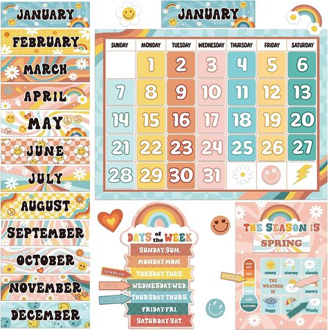 Retro Bulletin Board, Borders Classroom, 31 Number, Retro Classroom Decor, Home School Classroom, Seasons Chart, Retro Classroom, Weather Chart, Teacher Classroom Decorations