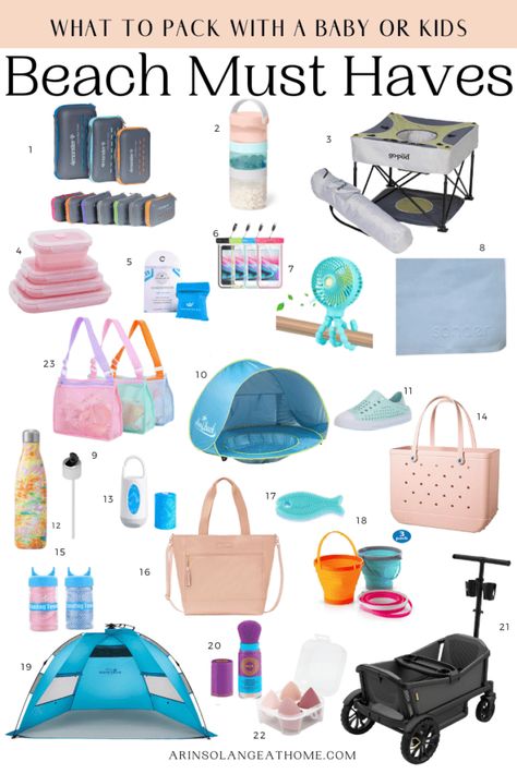 Baby Summer Must Haves, Beach Toddler Hacks, Must Haves For Beach Vacation, Best Beach Hacks, Kids Beach Essentials, Toddler Summer Must Haves, Infant Beach Hacks, Beach Packing List For Kids, Beach Trip Necessities